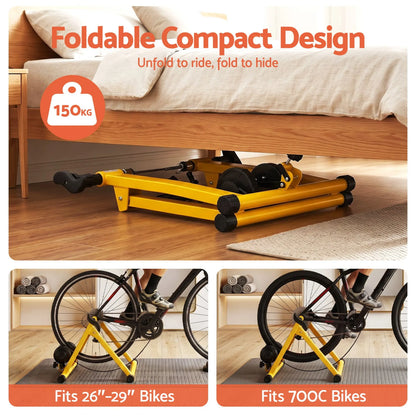 Everfit Bike Trainer Stand Indoor Riding Bicycle 6 Level Cycling Home Gym Yellow - Image 7