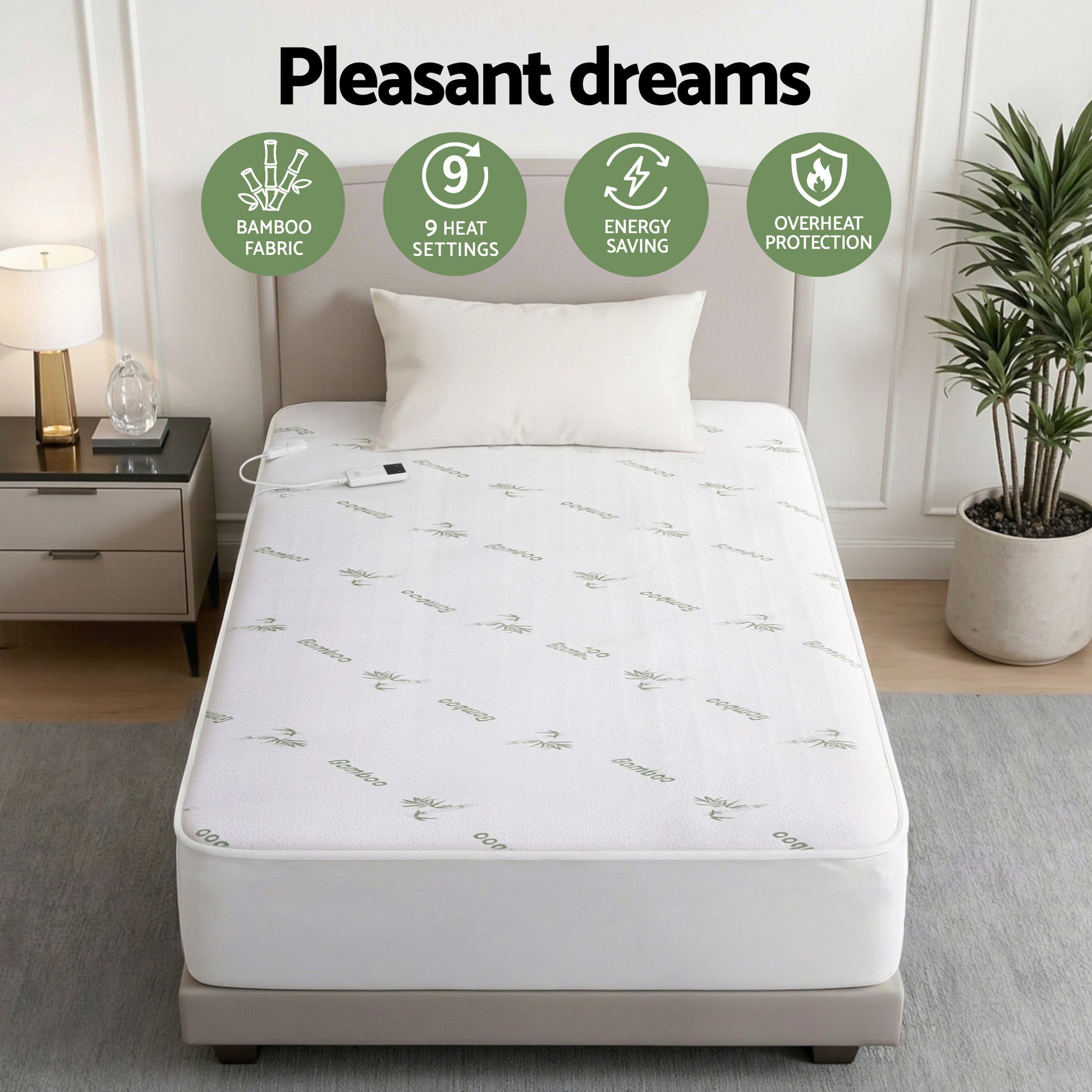 Giselle Electric Blanket Bamboo Fabric King Single Fitted Heated Pad Underlay Washable Winter - Image 5