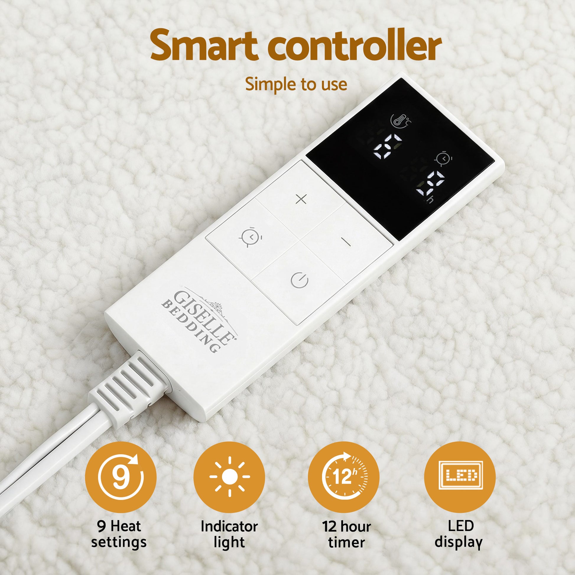 Giselle Electric Blanket LED Remote Sherpa Fleece Underlay Fully Fitted Machine Washable King Single - Image 6
