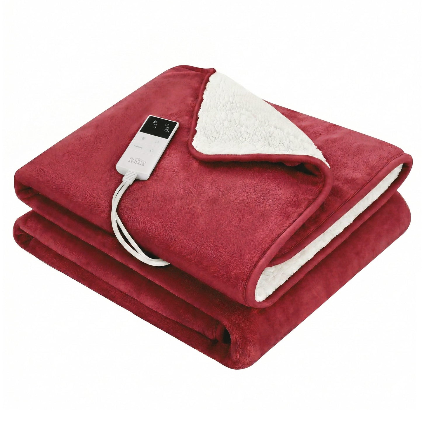 Giselle Electric Throw Rug Double Size 200x180cm Fleece Flannel Heated Blanket Burgundy - Image 2