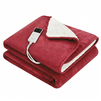 Giselle Electric Throw Rug Double Size 200x180cm Fleece Flannel Heated Blanket Burgundy - Image 2