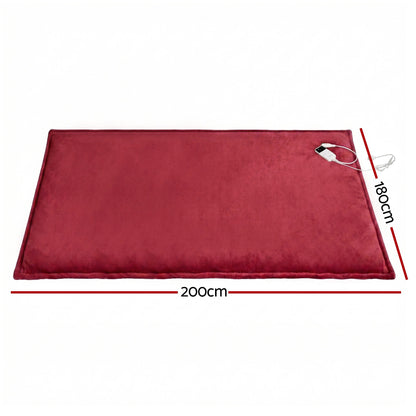 Giselle Electric Throw Rug Double Size 200x180cm Fleece Flannel Heated Blanket Burgundy - Image 3