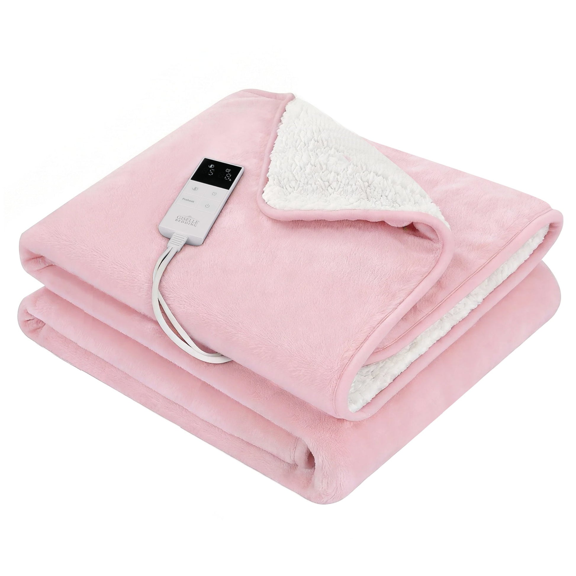 Giselle Electric Throw Rug Double Size 200x180cm Fleece Flannel Heated Blanket Pink - Image 2