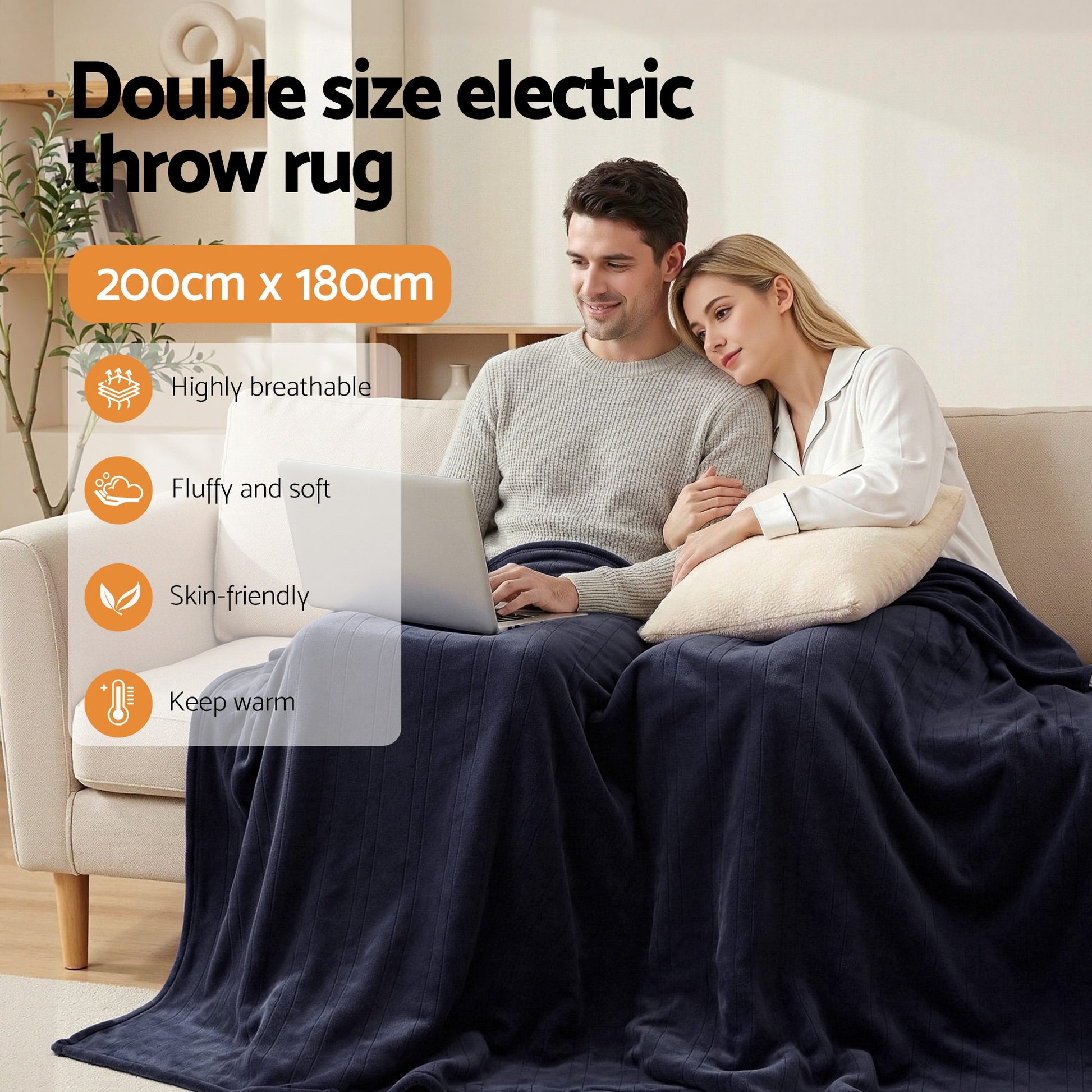 Giselle Electric Throw Rug Double Size 200x180cm Coral Fleece Heated Blanket Charcoal - Image 5