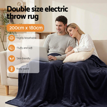 Giselle Electric Throw Rug Double Size 200x180cm Coral Fleece Heated Blanket Charcoal - Image 5