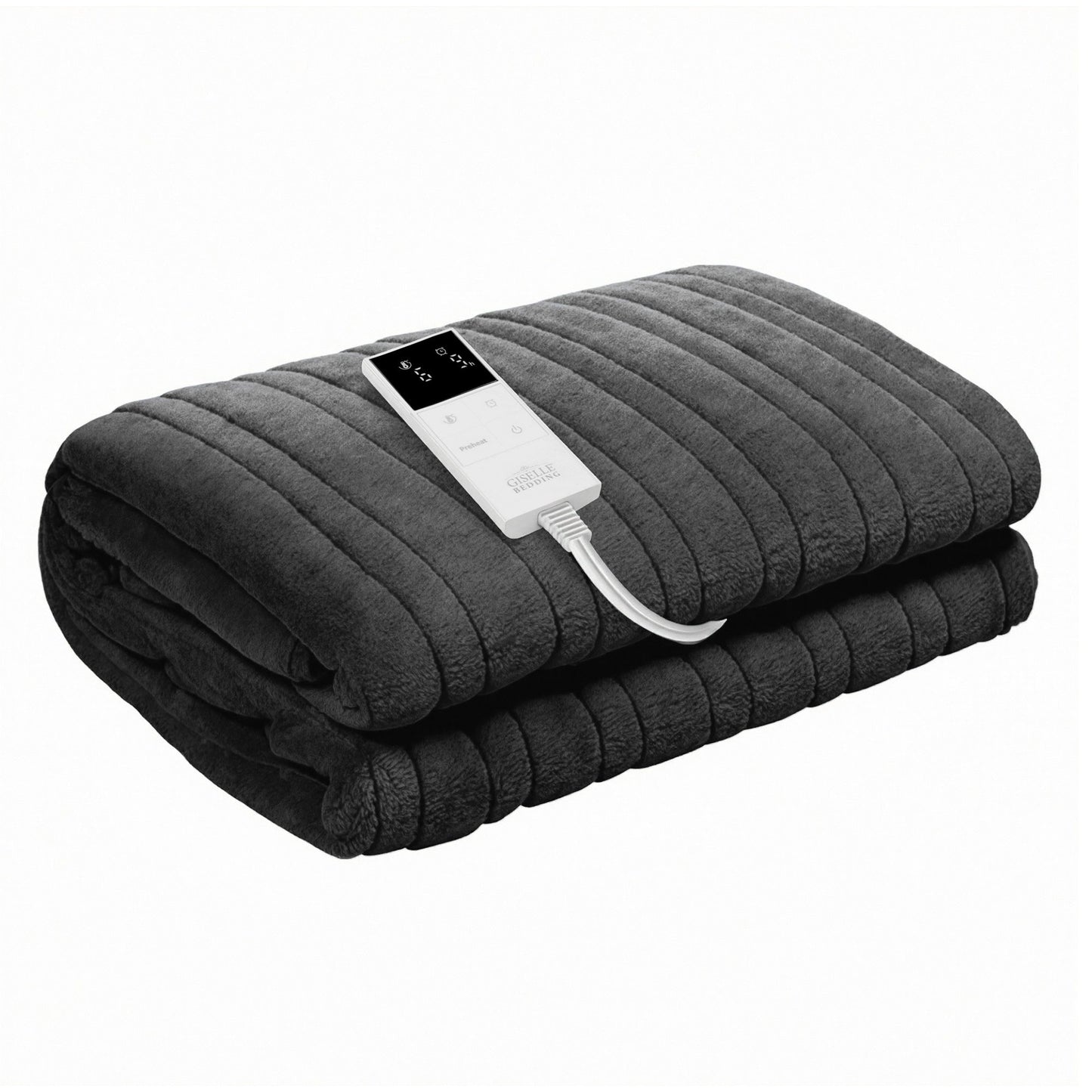 Giselle Electric Throw Rug Double Size 200x180cm Coral Fleece Heated Blanket Grey - Image 2