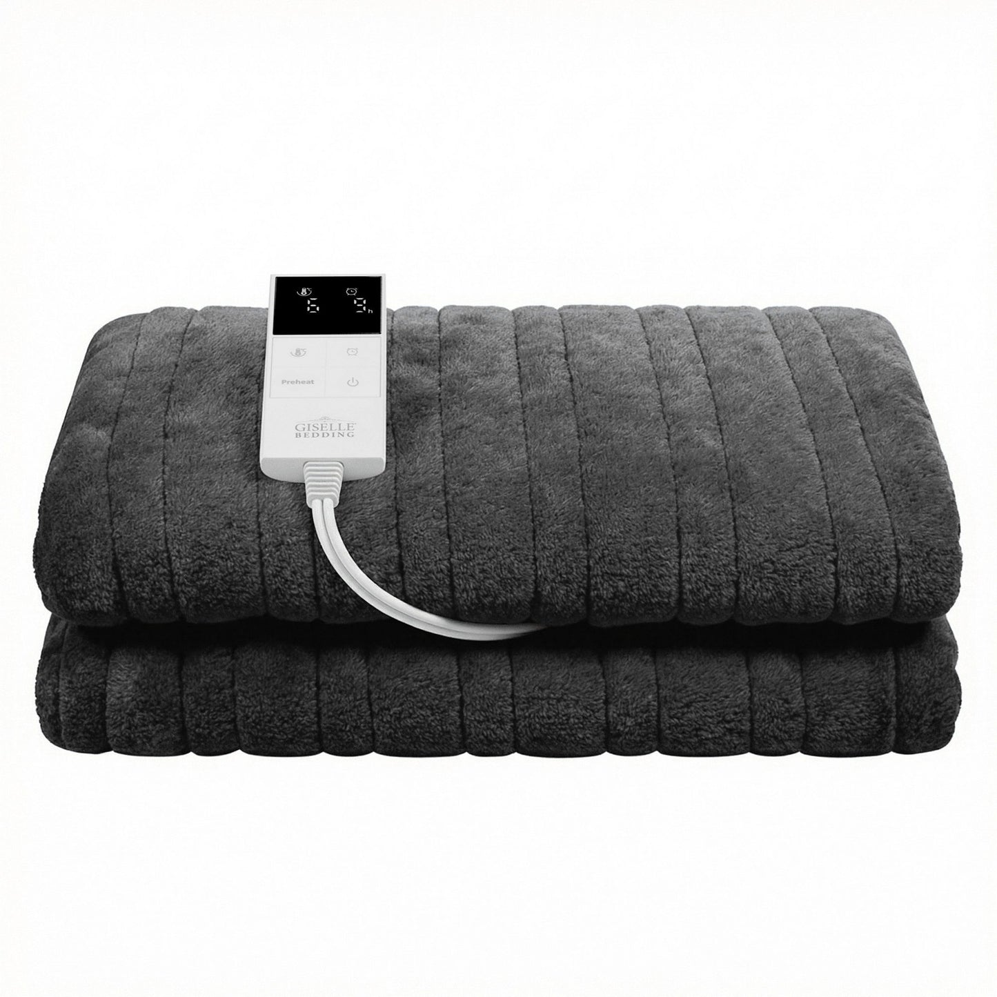 Giselle Electric Throw Rug Double Size 200x180cm Coral Fleece Heated Blanket Grey - Image 4