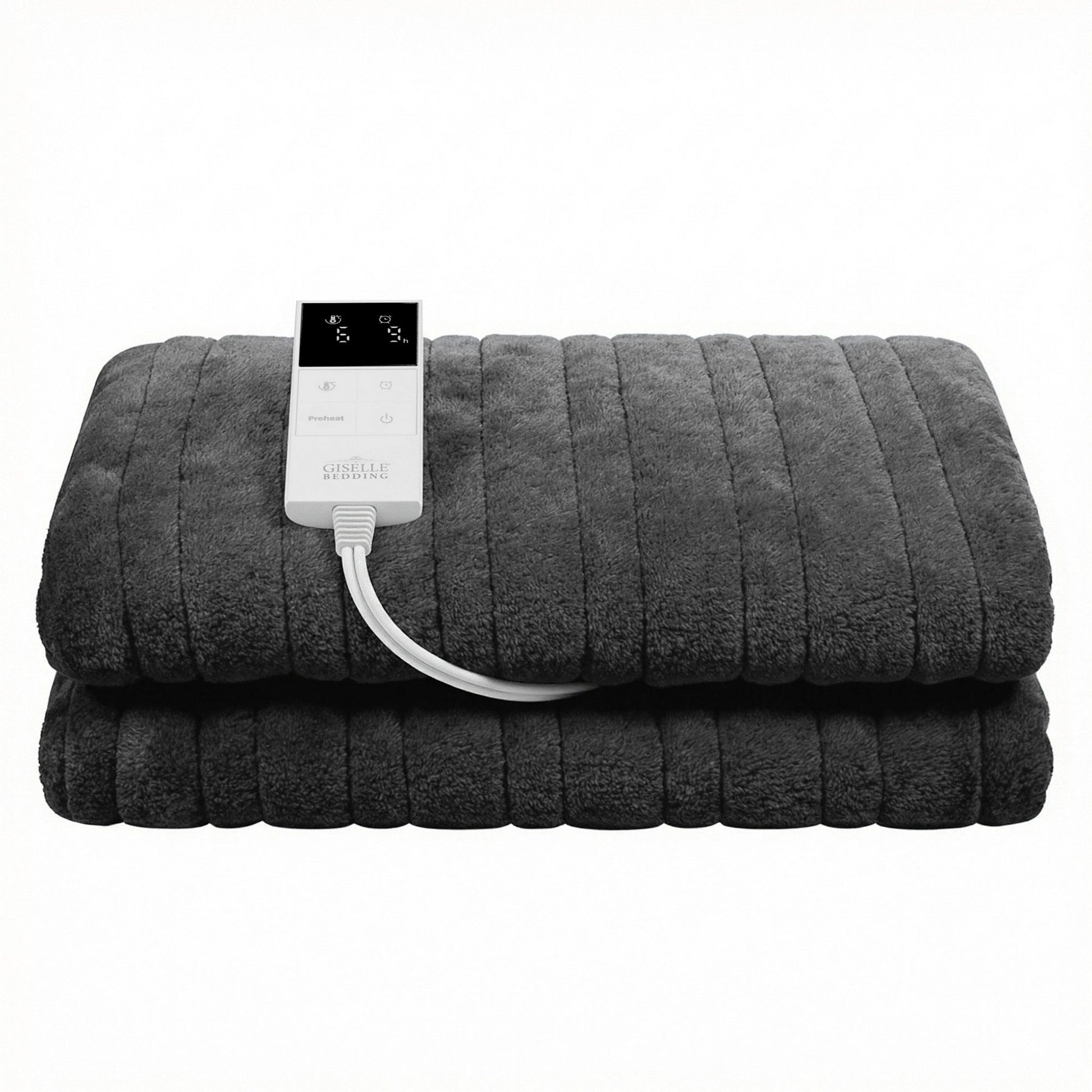 Giselle Electric Throw Rug Double Size 200x180cm Coral Fleece Heated Blanket Grey - Image 4