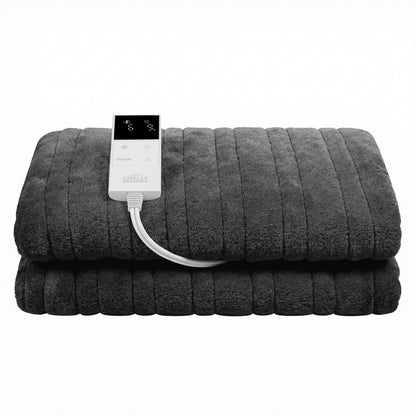 Giselle Electric Throw Rug Double Size 200x180cm Coral Fleece Heated Blanket Grey - Image 4