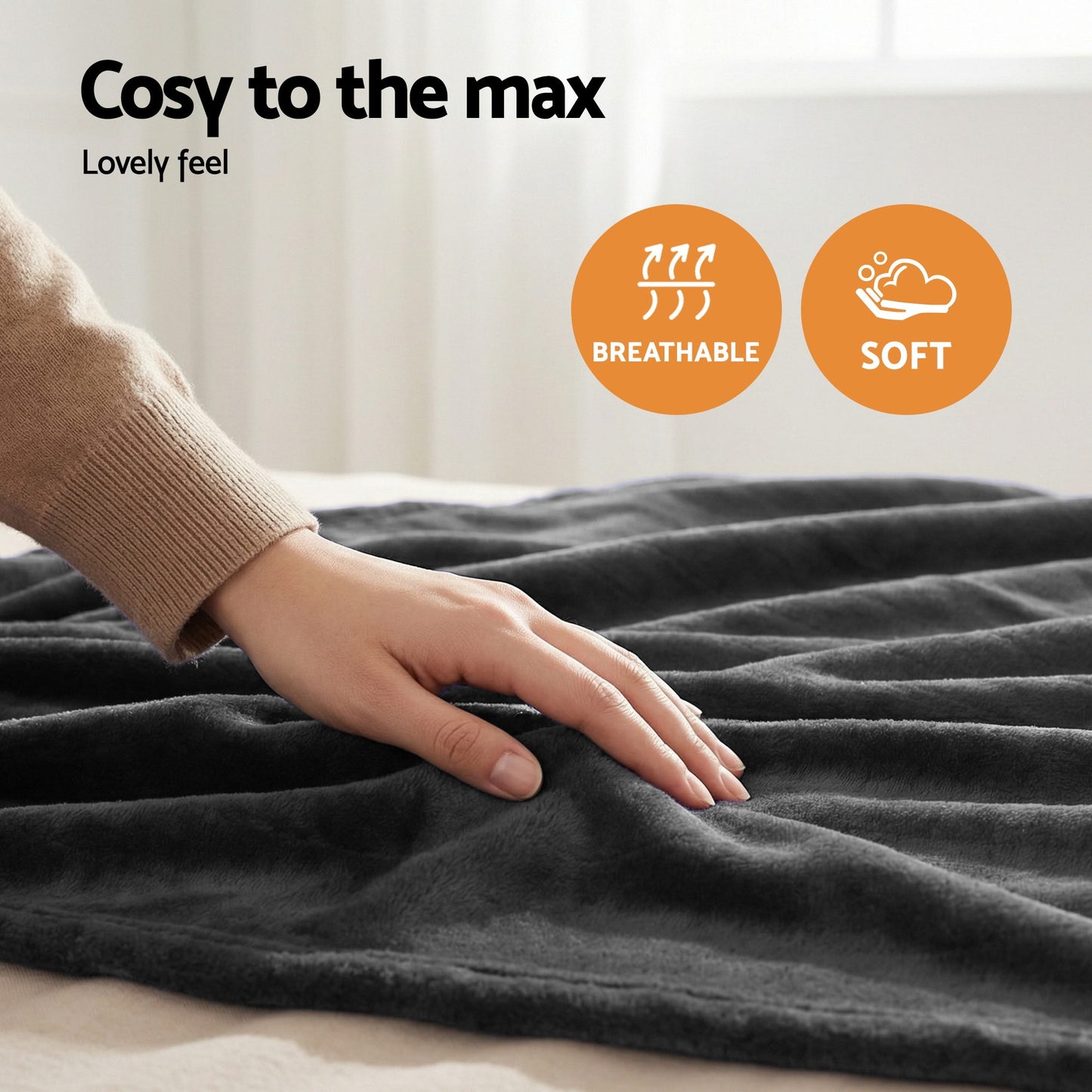 Giselle Electric Throw Rug Double Size 200x180cm Coral Fleece Heated Blanket Grey - Image 9
