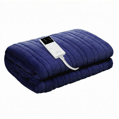Giselle Electric Throw Rug Double Size 200x180cm Coral Fleece Heated Blanket Navy Blue - Image 2