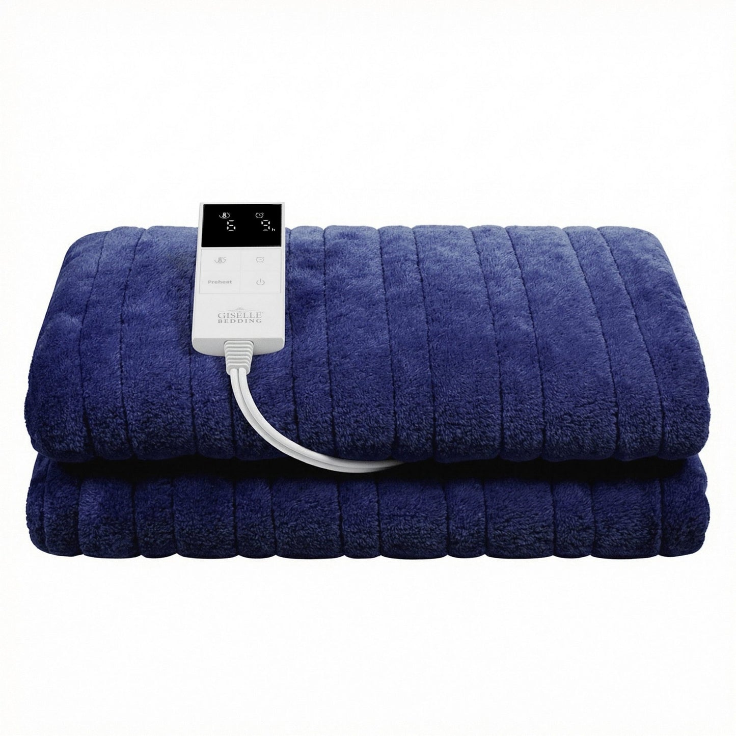 Giselle Electric Throw Rug Double Size 200x180cm Coral Fleece Heated Blanket Navy Blue - Image 4
