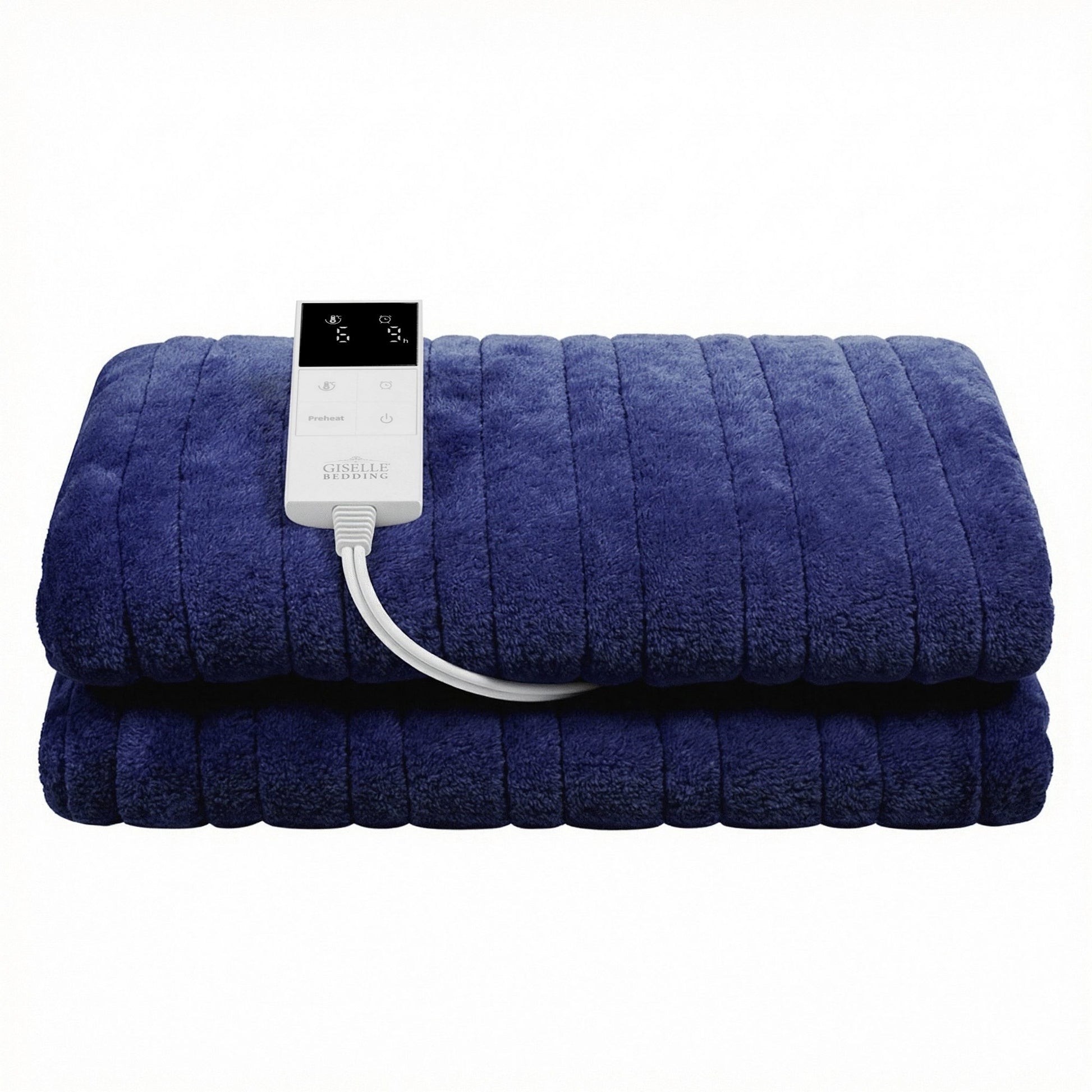 Giselle Electric Throw Rug Double Size 200x180cm Coral Fleece Heated Blanket Navy Blue - Image 4