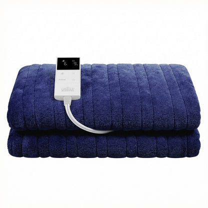 Giselle Electric Throw Rug Double Size 200x180cm Coral Fleece Heated Blanket Navy Blue - Image 4