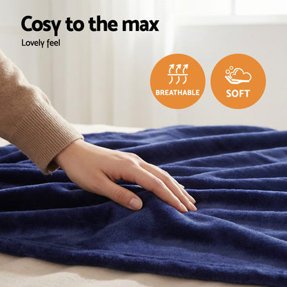 Giselle Electric Throw Rug Double Size 200x180cm Coral Fleece Heated Blanket Navy Blue - Image 9