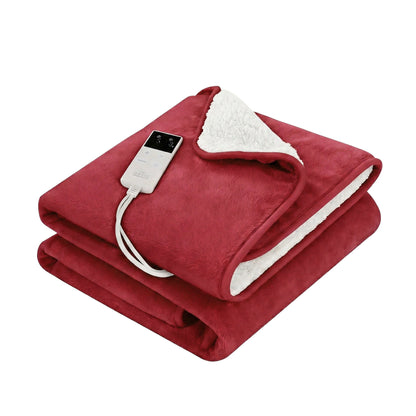 Giselle Electric Throw Rug Dual Side Fleece Flannel Heated Blanket Burgundy - Image 2