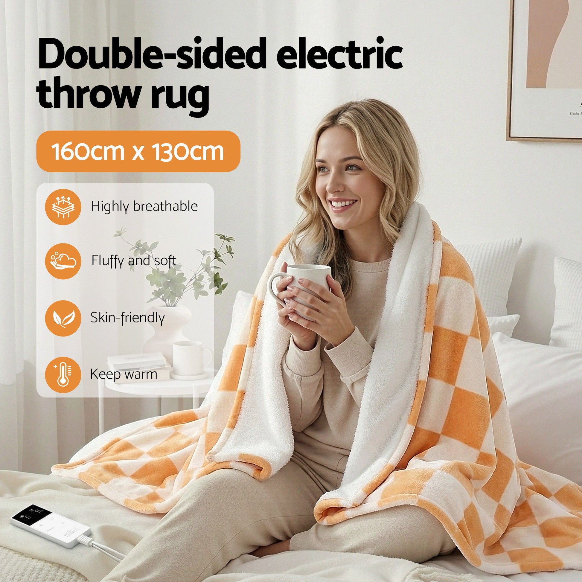 Giselle Electric Throw Rug Dual Side Fleece Flannel Heated Blanket Yellow - Image 5