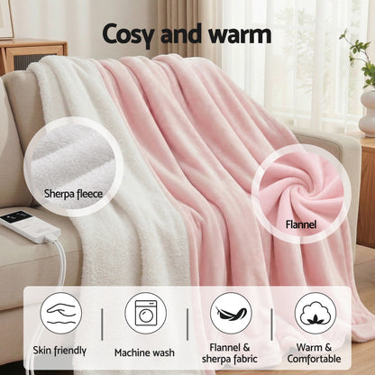 Giselle Electric Throw Rug Dual Side Fleece Flannel Heated Blanket Pink - Image 9