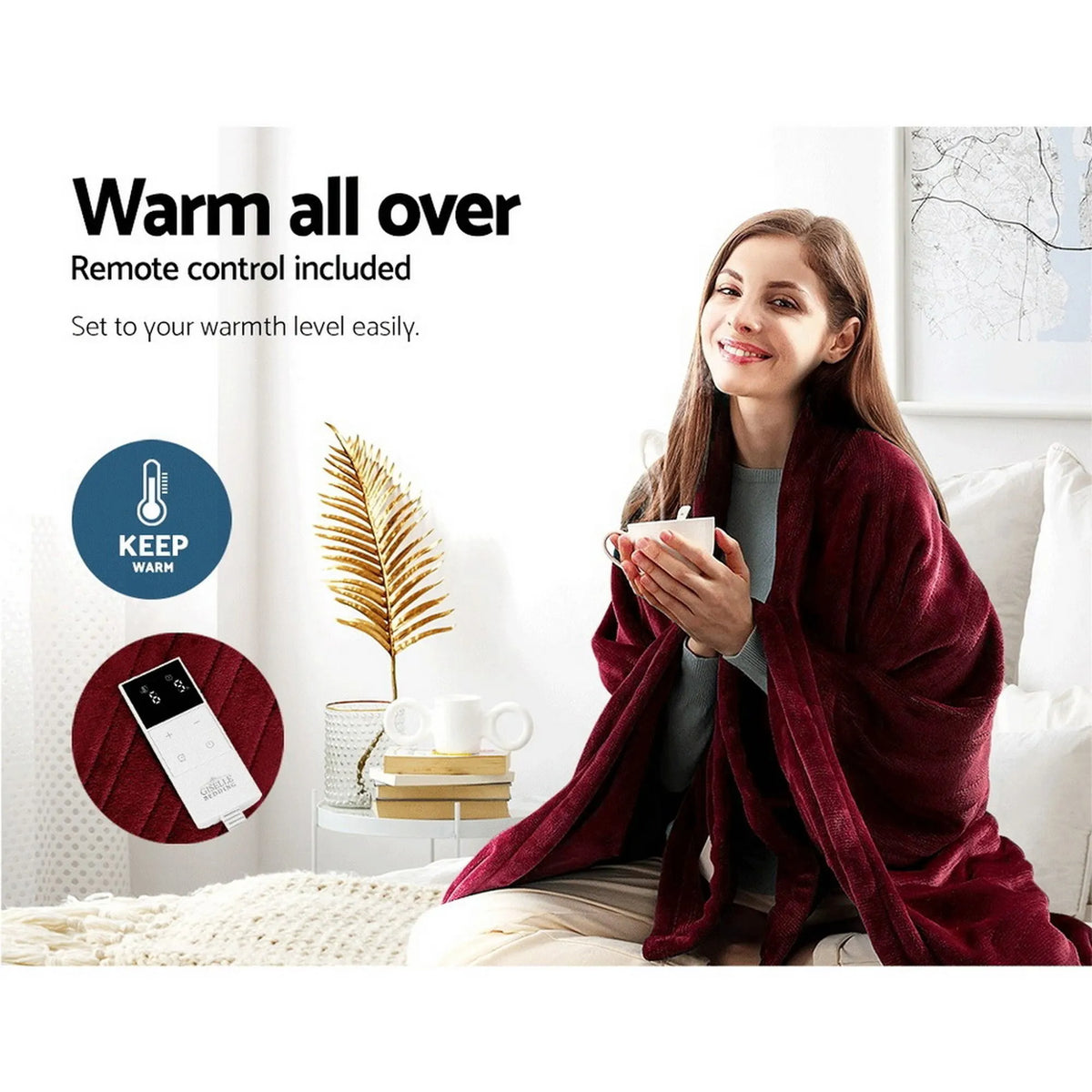 Giselle Electric Throw Rug Heated Blanket Fleece Red - Image 3
