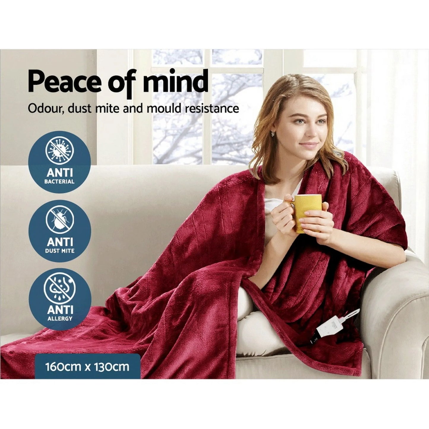 Giselle Electric Throw Rug Heated Blanket Fleece Red - Image 7