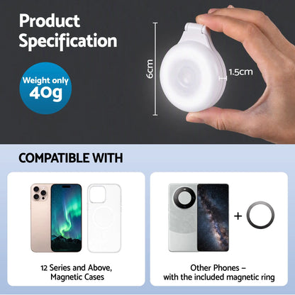 Devanti Magnetic Selfie Light Foldable LED Ring Fill Phone Light CRI95 White - Image 3