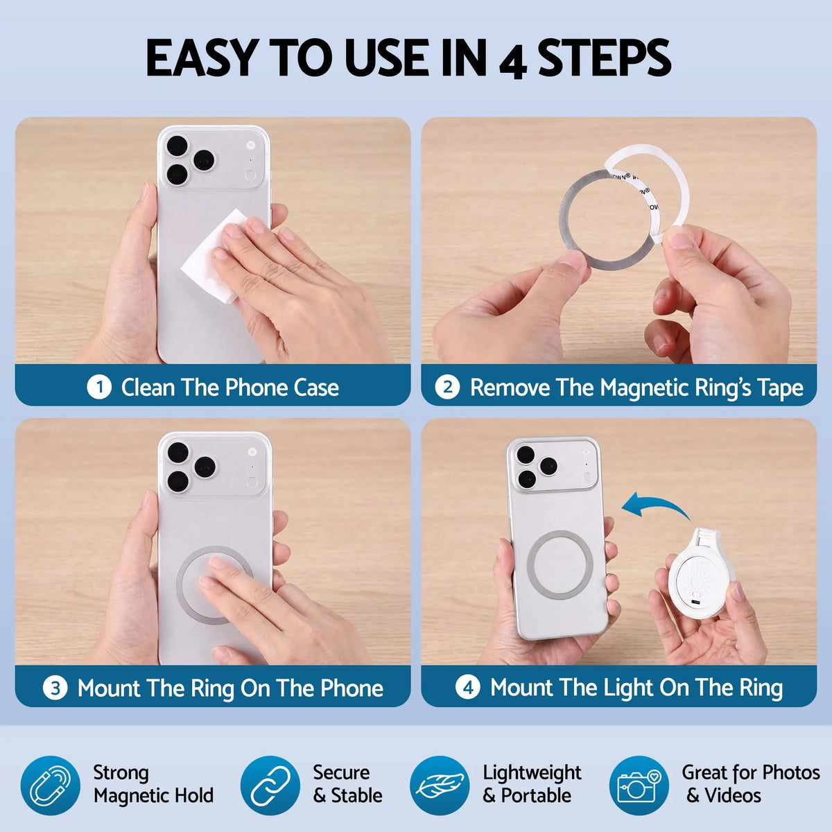 Devanti Magnetic Selfie Light Foldable LED Ring Fill Phone Light CRI95 White - Image 8