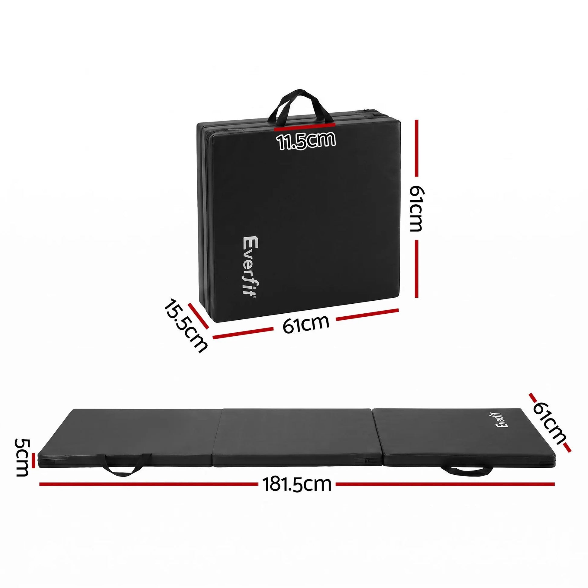 Everfit Gymnastics Mats Folding Exercise Floor Mat Portable 3 Fold Tumbling Mat Black - Image 2