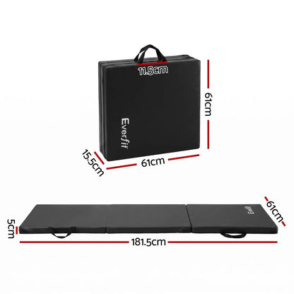 Everfit Gymnastics Mats Folding Exercise Floor Mat Portable 3 Fold Tumbling Mat Black - Image 2