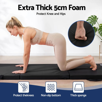 Everfit Gymnastics Mats Folding Exercise Floor Mat Portable 3 Fold Tumbling Mat Black - Image 4