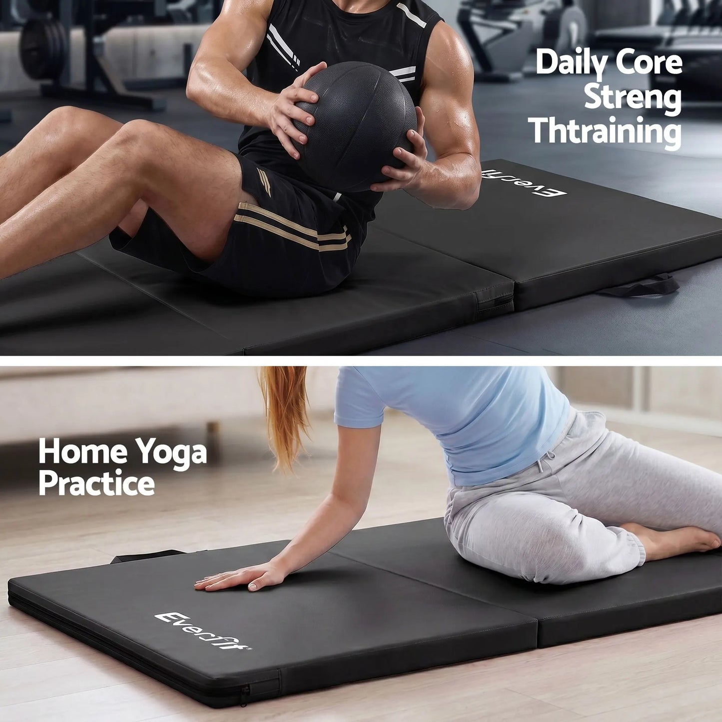 Everfit Gymnastics Mats Folding Exercise Floor Mat Portable 3 Fold Tumbling Mat Black - Image 5
