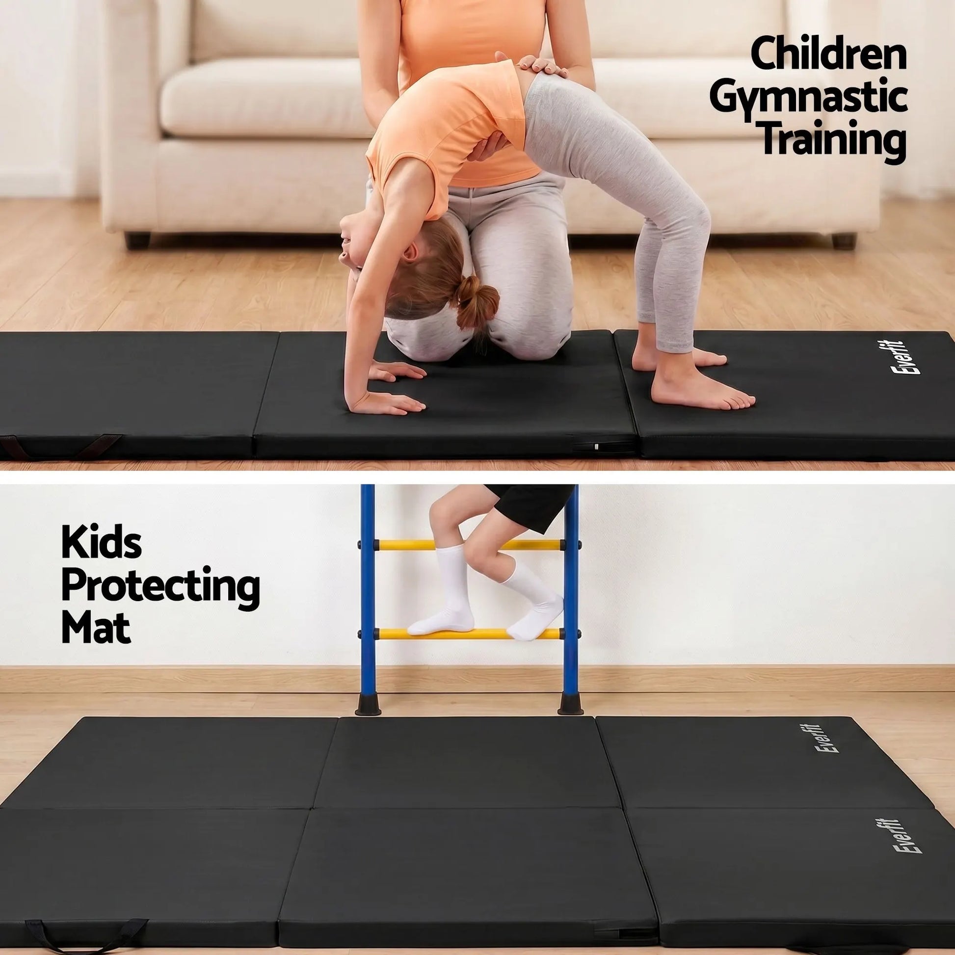 Everfit Gymnastics Mats Folding Exercise Floor Mat Portable 3 Fold Tumbling Mat Black - Image 6