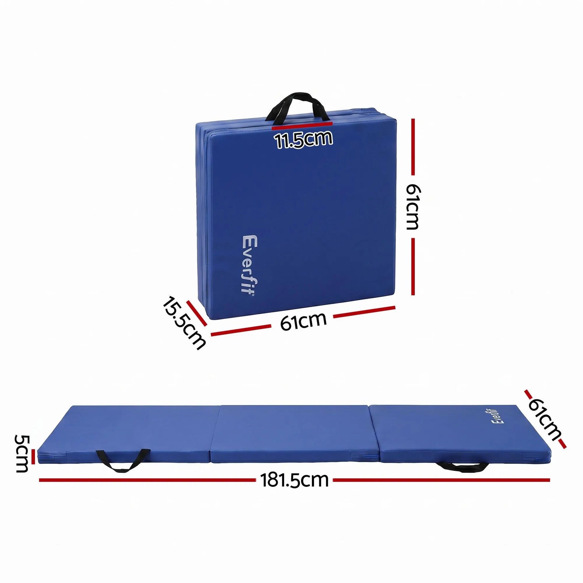 Everfit 180x60cm Gymnastics Mats Folding Exercise Floor Mat Portable 3 Fold Tumbling Mat Blue - Image 2