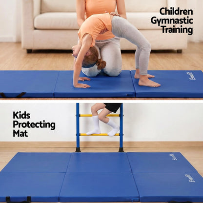 Everfit 180x60cm Gymnastics Mats Folding Exercise Floor Mat Portable 3 Fold Tumbling Mat Blue - Image 6