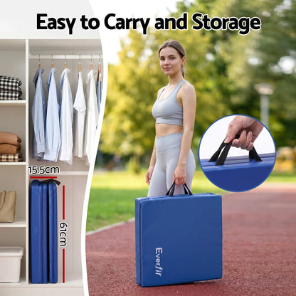 Everfit 180x60cm Gymnastics Mats Folding Exercise Floor Mat Portable 3 Fold Tumbling Mat Blue - Image 7