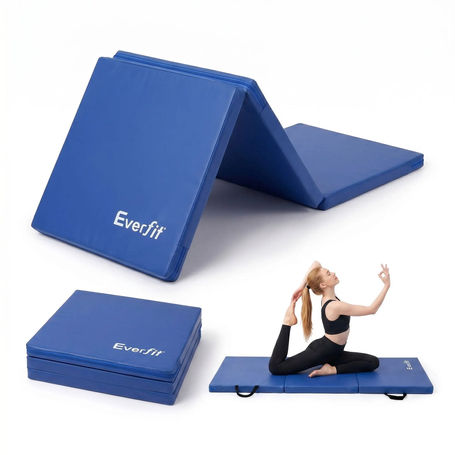 Everfit 180x60cm Gymnastics Mats Folding Exercise Floor Mat Portable 3 Fold Tumbling Mat Blue - Image 8