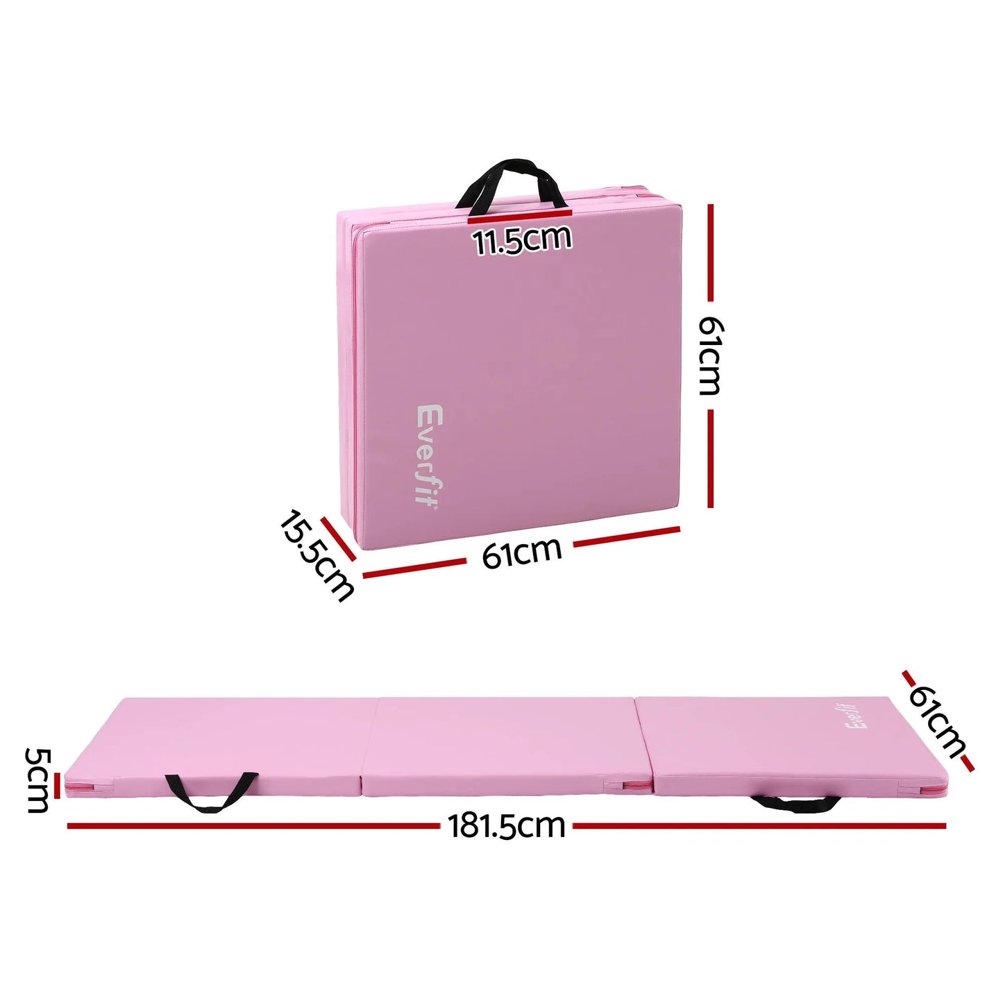 Everfit 180x60cm Gymnastics Mats Folding Exercise Floor Mat Portable 3 Fold Tumbling Mat Pink - Image 2