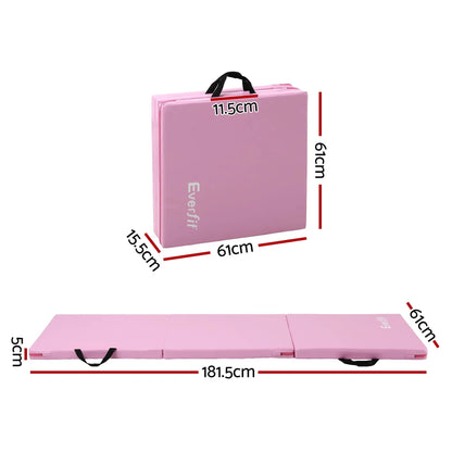 Everfit 180x60cm Gymnastics Mats Folding Exercise Floor Mat Portable 3 Fold Tumbling Mat Pink - Image 2