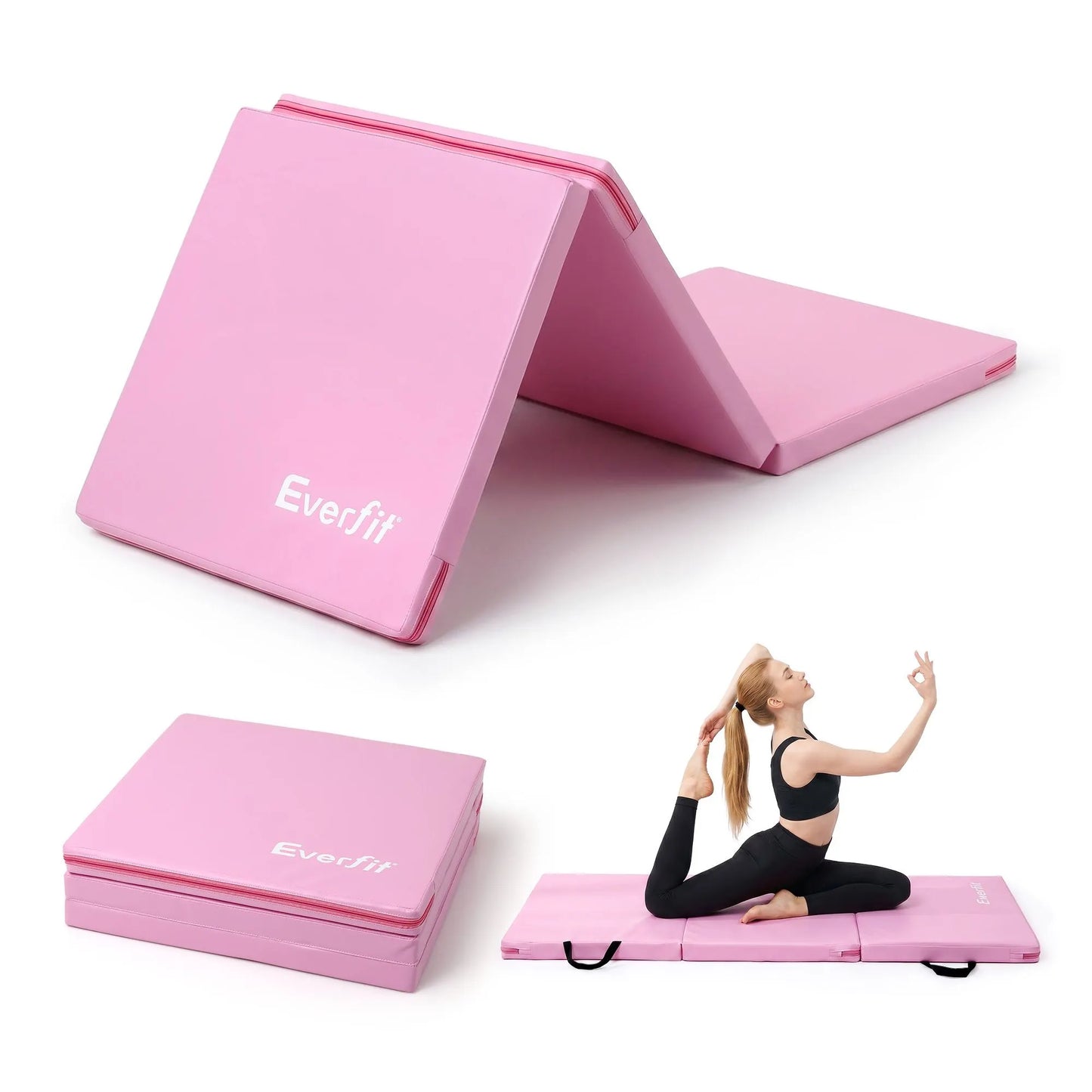 Everfit 180x60cm Gymnastics Mats Folding Exercise Floor Mat Portable 3 Fold Tumbling Mat Pink - Image 8