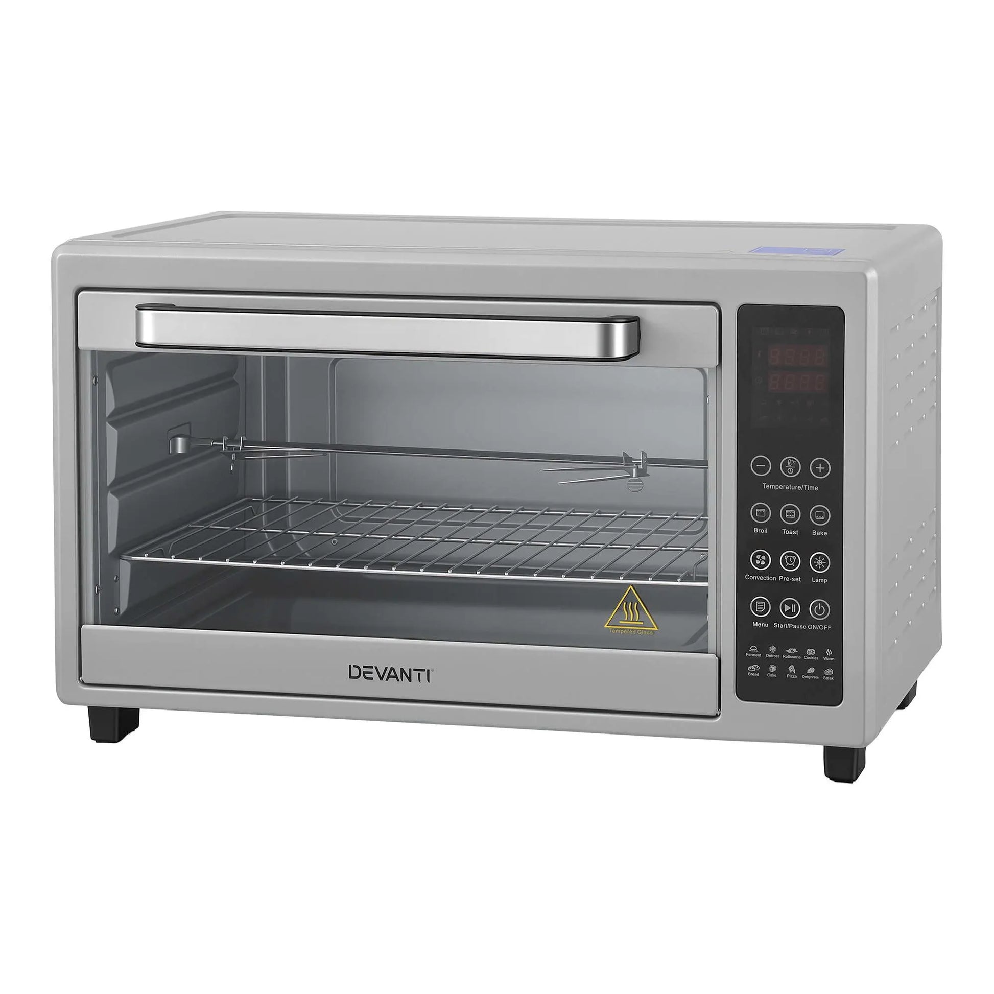 Devanti 48L Convection Oven Electric Fryer Bake Grill Ovens Benchtop 2000W Silver - Image 3