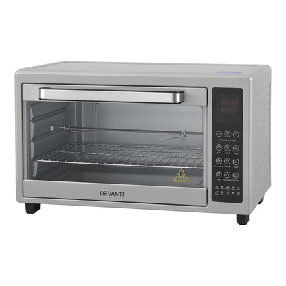 Devanti 48L Convection Oven Electric Fryer Bake Grill Ovens Benchtop 2000W Silver - Image 3