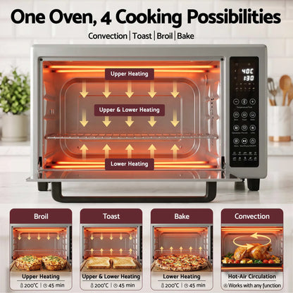 Devanti 48L Convection Oven Electric Fryer Bake Grill Ovens Benchtop 2000W Silver - Image 7