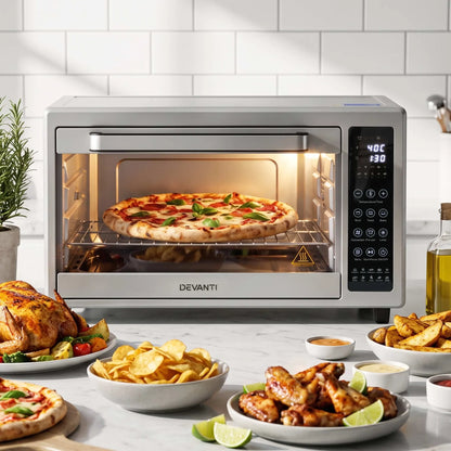 Devanti 48L Convection Oven Electric Fryer Bake Grill Ovens Benchtop 2000W Silver - Image 9