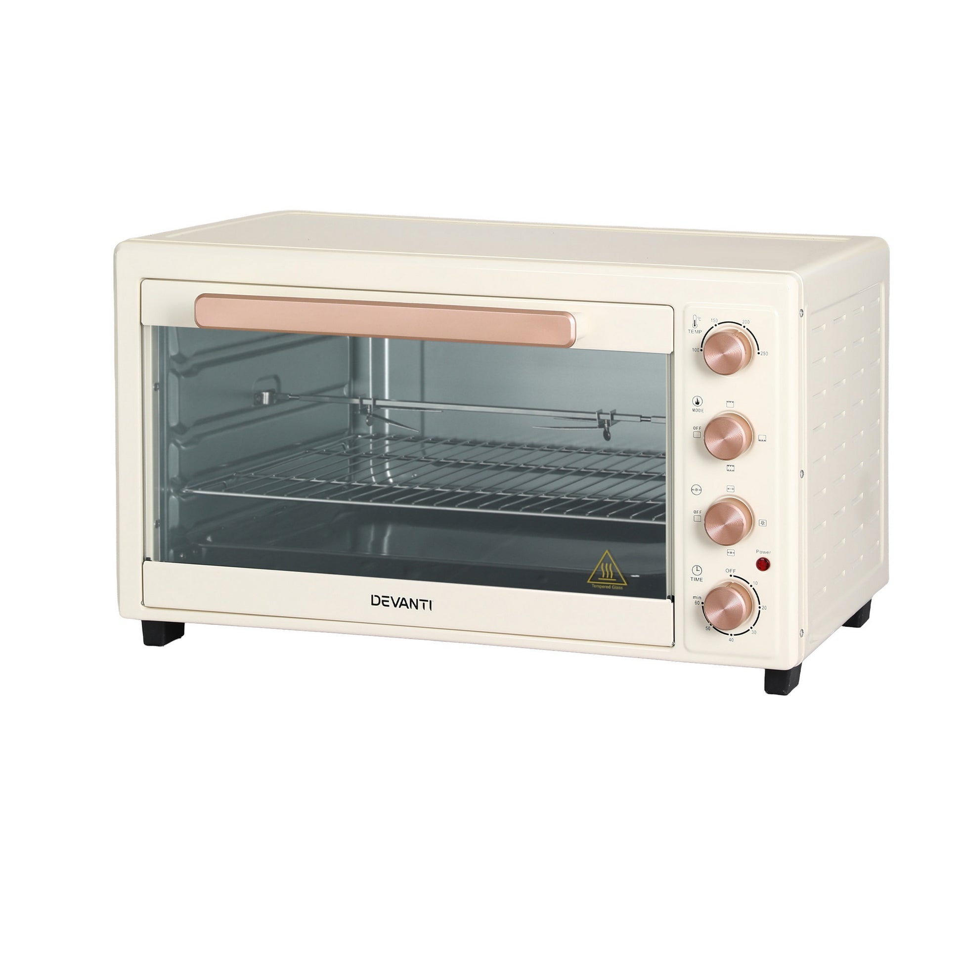 Devanti 60L Convection Oven Electric Fryer Ovens 2000W Cream - Image 3