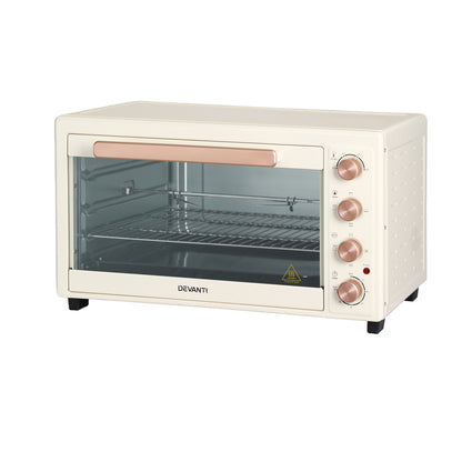 Devanti 60L Convection Oven Electric Fryer Ovens 2000W Cream - Image 3