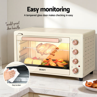 Devanti 60L Convection Oven Electric Fryer Ovens 2000W Cream - Image 8