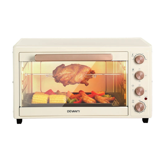 Devanti 60L Convection Oven Electric Fryer Ovens 2000W Cream - Image 9