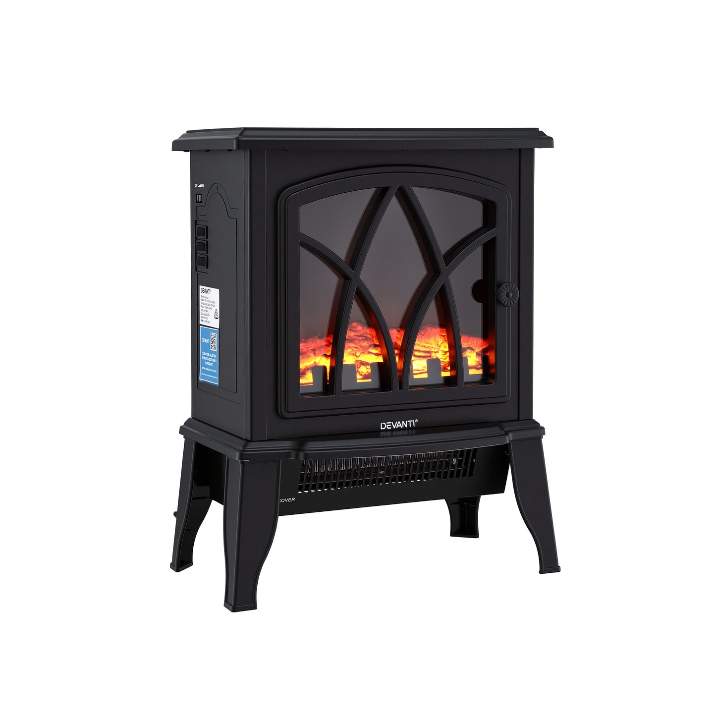 Devanti 2000W Electric Fireplace Heater Stove Freestanding 3D Flame Effect Indoor Space Heaters - Image 3