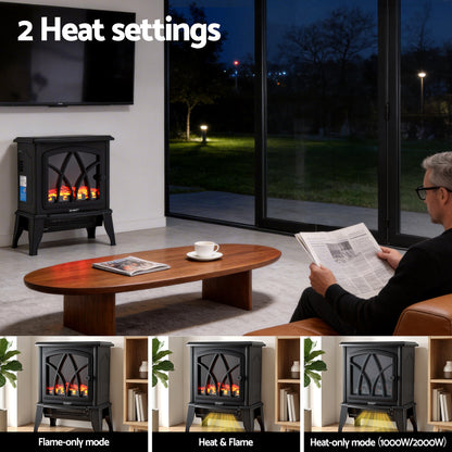 Devanti 2000W Electric Fireplace Heater Stove Freestanding 3D Flame Effect Indoor Space Heaters - Image 6