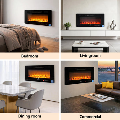 Devanti Electric Fireplace Fire Heater Wall Mounted Insert 3D Flame 1800W Remote Control - Image 8