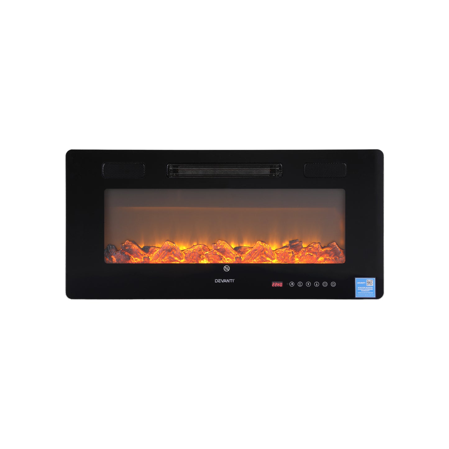 Devanti Electric Fireplace Fire Heater Wall Mounted Insert 3D Flame 1800W Remote Control - Image 9